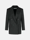Max Mara 'mattia' Black White Pinstriped Virgin Wool Blazer