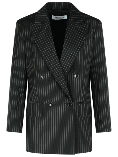 Max Mara Mattia' Black White Pinstriped Virgin Wool Blazer