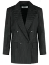 Max Mara Double-breasted Wool Jacket With Pinstripe Design In Black