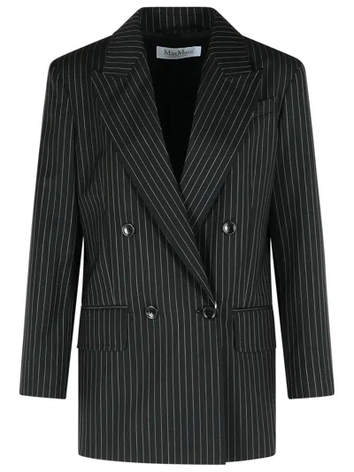 Max Mara Mattia Black White Pinstriped Virgin Wool Blazer