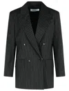 Max Mara Black Pinstriped Double-breasted Wool Jacket In Black