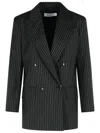 Max Mara 'mattia' Black White Pinstriped Virgin Wool Blazer Women