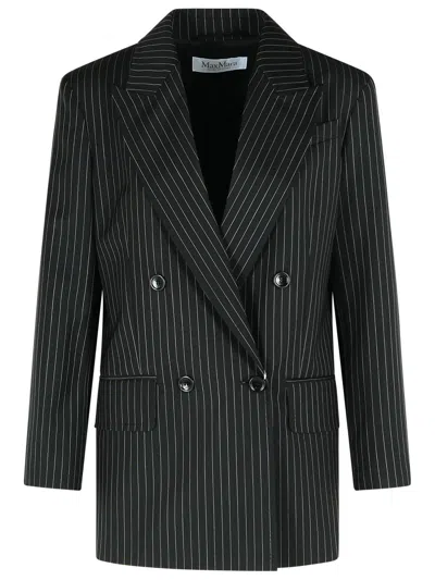 Max Mara 'mattia' Black White Pinstriped Virgin Wool Blazer Women