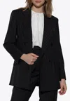 Max Mara Black Pinstriped Double-breasted Wool Jacket In Black