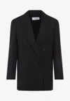 Max Mara Double-breasted Wool Jacket With Pinstripe Design In Black