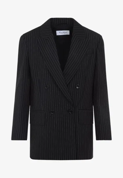 Max Mara Mattia Pinstriped Double-breasted Blazer In Black