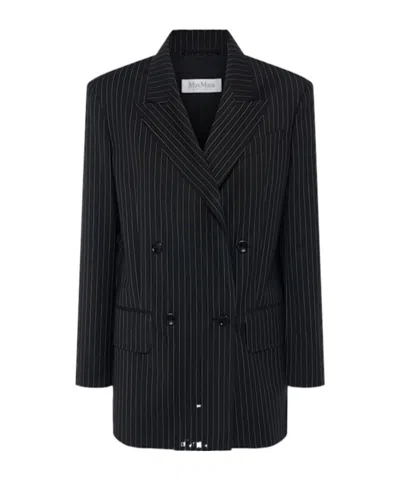 Max Mara Mattia Pinstriped Wool Blazer In Black