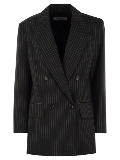 Max Mara Mattia Pinstriped Wool Double Breasted Blazer In Black