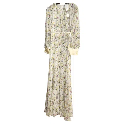 Pre-owned Max Mara Max Mar Floral Silk Floor-length Dress  Is Crafted Of Silk Organza In Sand
