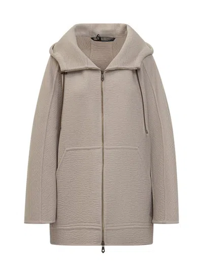 Max Mara Atelier Cashmere Coat With Hood And Zip In Brown