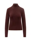 Max Mara Bordeaux Ribbed Knit Turtleneck Sweater In Burgundy