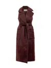 Max Mara Bordeaux Wool Long Vest With Belt In Burgundy