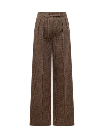 Max Mara Brown Pinstripe Plaid Trousers