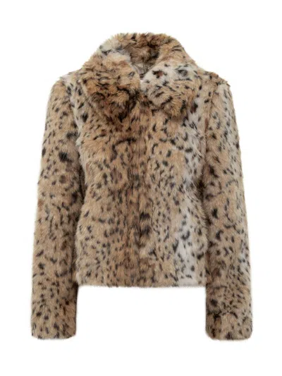 Max Mara Elegant Studio Spotted Eco Fur Jacket In Brown