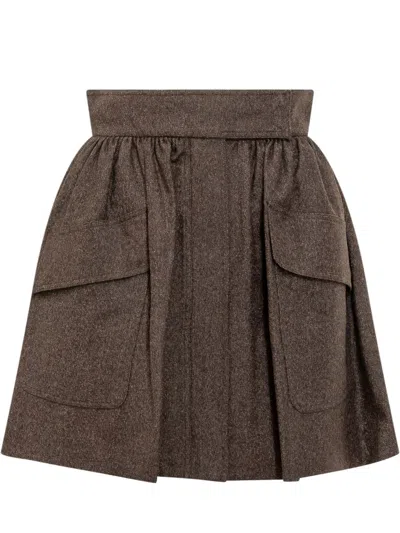 Max Mara Short Skirt With Flap Pockets In Brown