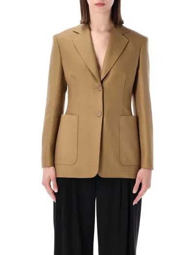 Max Mara Single-breasted Linen Blazer In Brown