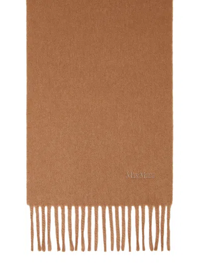 Max Mara Wool Scarf With Embroidered Logo In Brown