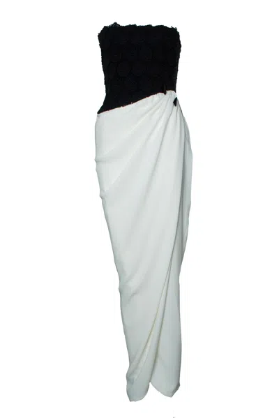 Pre-owned Max Mara , Maxi Dress In White With Floral Bustier In Black