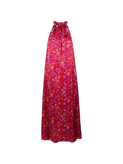 Max Mara Maxi Graphic-print Halterneck Dress In Red