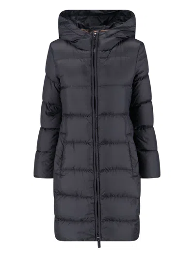 Max Mara Long Hooded Jacket Belted Waist In Blue