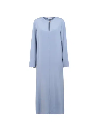 Max Mara Maxi Keyhole-detail Long-sleeve Dress In Blue