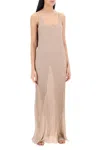 Max Mara Long Beige Ribbed Dress With U Neckline In Lurex Woman In White