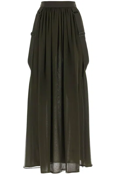 Max Mara Maxi Silk Chiffon Jedy Skirt In In Green,khaki