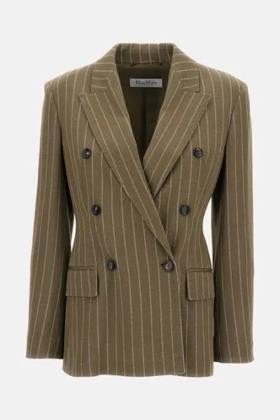 Max Mara Maximally Tailored Blend Wool-viscose Jacket In Verde Kaki