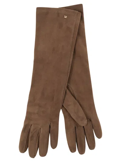 Max Mara Maxmara Afideesuede Long Suede Nappa Gloves In Brown