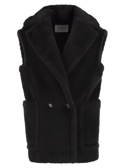 Max Mara Maxmara Bormida1234 Alpaca And Wool Teddy Waistcoat In Black