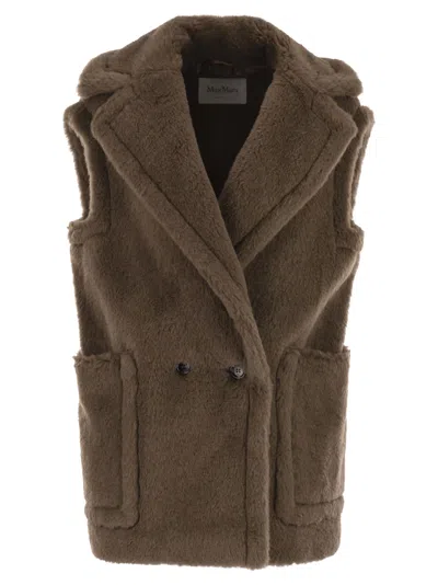 Max Mara Maxmara Bormida1234 Alpaca And Wool Teddy Waistcoat In Brown