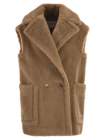 Max Mara Maxmara Breda1234 Camel And Silk Teddy Waistcoat In Brown