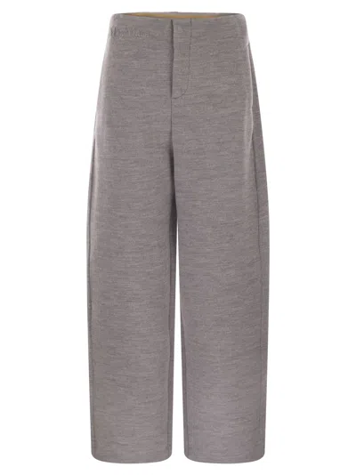 Max Mara Maxmara Ebrien - Double Wool And Cotton Trousers In Gray