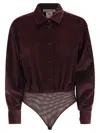 Max Mara Maxmara Fertile Velvet Shirt Bodysuit In Burgundy