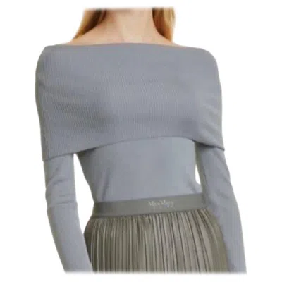 Pre-owned Max Mara Maxmara Leisure Lorena Off The Shoulder Ribbed Wool Sweater Xs Medium Grey Blue In Gray