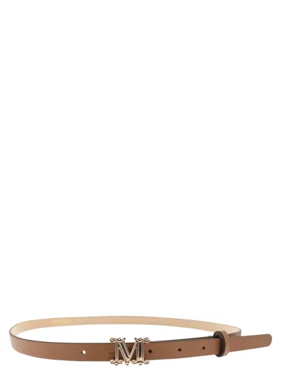 Max Mara Maxmara Mgraziata15 Monogram Leather Belt In Brown