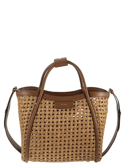Max Mara Maxmara Mxamarinecesto Small Marine Bag In Woven Natural Fibre In Brown