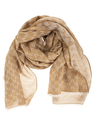 Max Mara Maxmara Mxapaniere Jacquard Wool, Cotton And Silk Stole In Brown