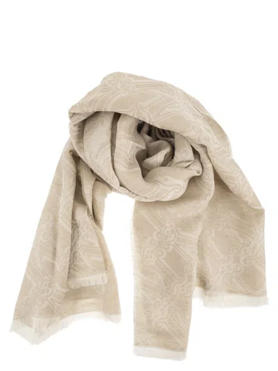 Max Mara Maxmara Mxavetusta Stole With Jacquard Logo In Neutral