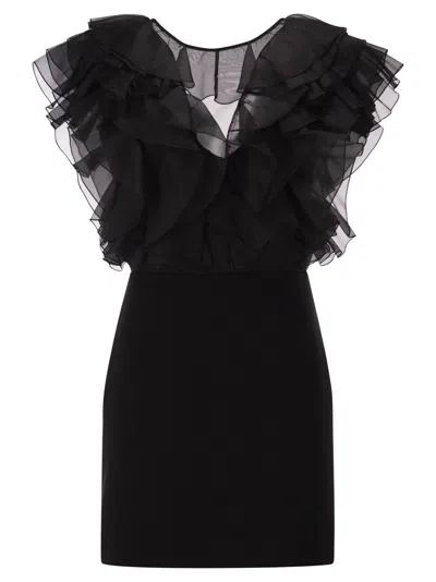 Max Mara Maxmara Mxecloro Silk Mini Dress With Ruffle Detailing In Black