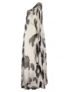 Max Mara Chiffon Dress With An All-over Printasymmetrical Neckline With Metal Detail On The Left Shoulder In White