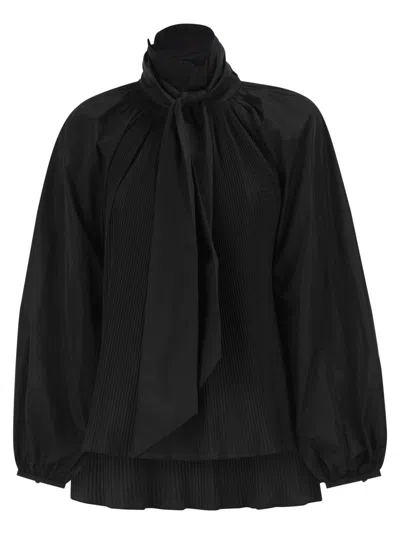 Max Mara Maxmara Mxevalle Pleated Blouse With Neck Bow In Black