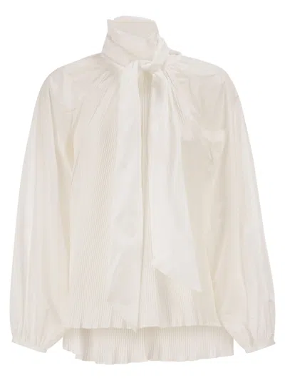 Max Mara Maxmara Mxevalle Pleated Blouse With Neck Bow In White