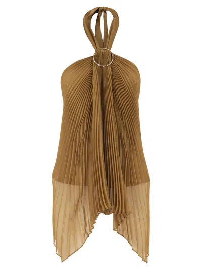 Max Mara Maxmara Mxevalzer Pleated Halter Top With Ring Detail In Brown