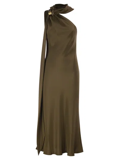 Max Mara Maxmara Mxevasto One Shoulder Long Dress In Pure Silk In Brown
