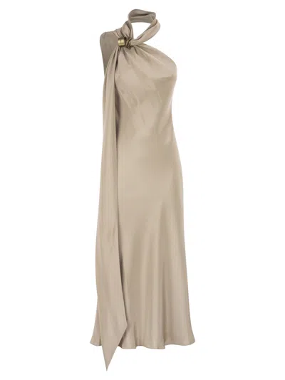 Max Mara Maxmara Mxevasto One Shoulder Long Dress In Pure Silk In Light Beige