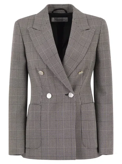 Max Mara Maxmara Mxmaccordo Double Breasted Prince Of Wales Virgin Wool Blazer In Multi