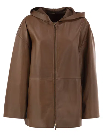 Max Mara Maxmara Mxmacinoso - Lambskin Hooded Leather Jacket In Brown
