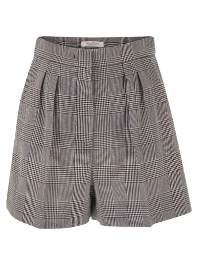 Max Mara Mxmagoraio - Pure Virgin Wool Prince Of Wales Tailored Shorts In Gray