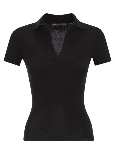 Max Mara Maxmara Mxmalbero Ribbed Wool Polo Shirt In Black